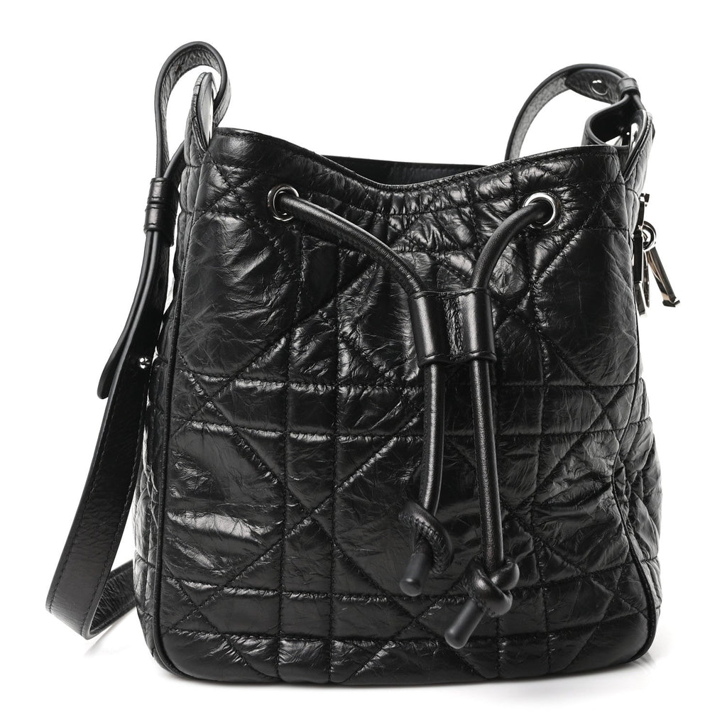 Dior Crinkled Calfskin Macrocannage Small D-Motion Bag Black