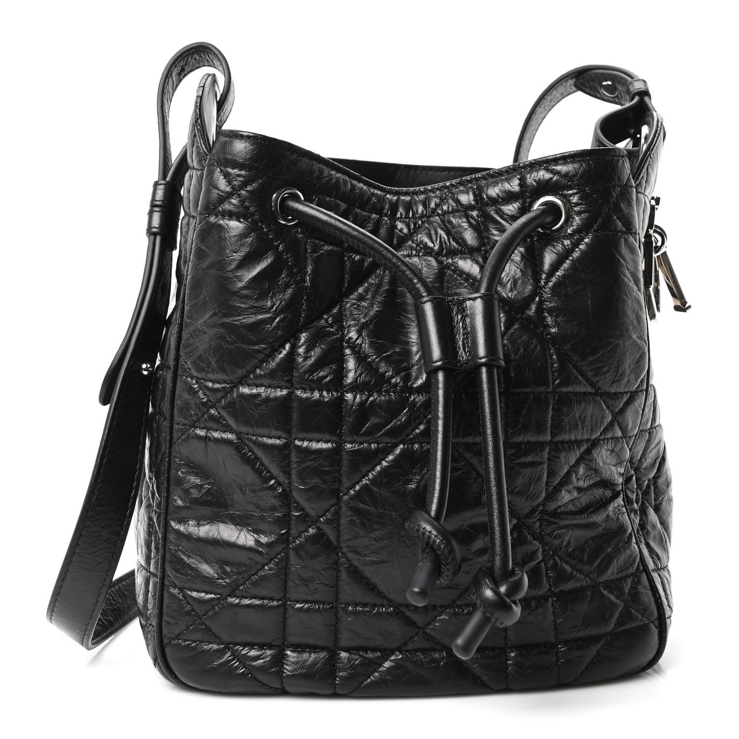Dior Crinkled Calfskin Macrocannage Small D-Motion Bag Black