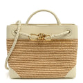 Bottega Veneta Raffia Calfskin Small Andiamo Shoulder Bag Sea Salt Natural