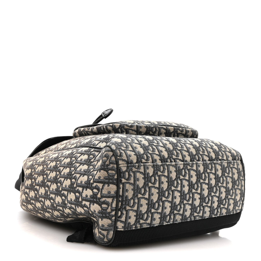 Dior Oblique Jacquard Grained Calfskin Drawstring Saddle Backpack Beige Black