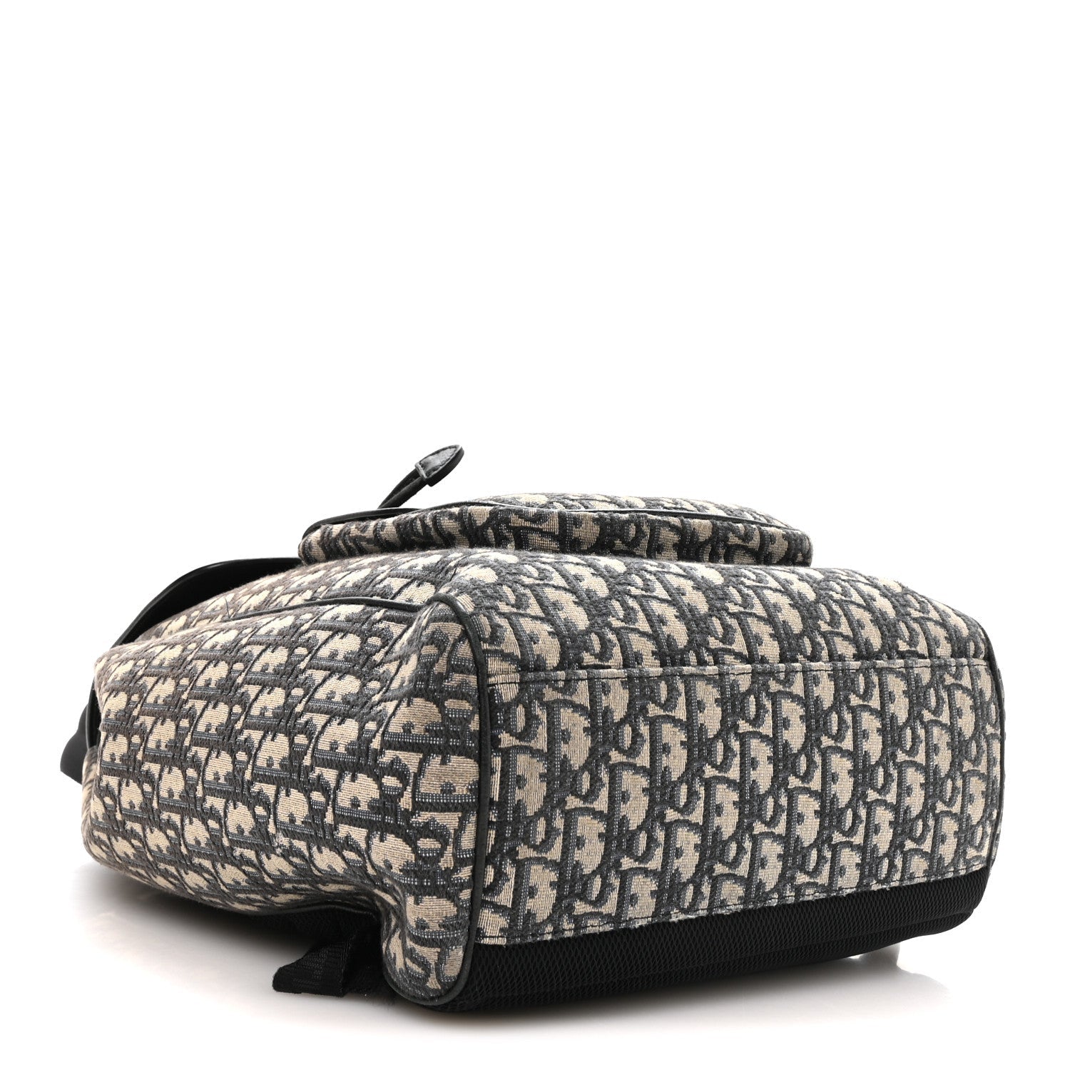 Dior Oblique Jacquard Grained Calfskin Drawstring Saddle Backpack Beige Black