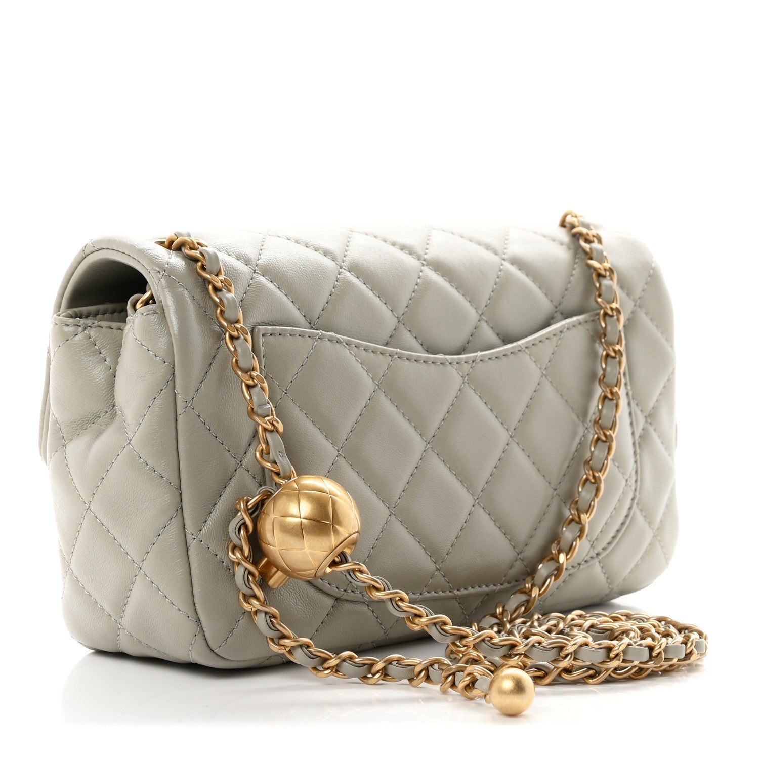 Chanel Lambskin Quilted Mini Rectangular Pearl Crush Flap Grey