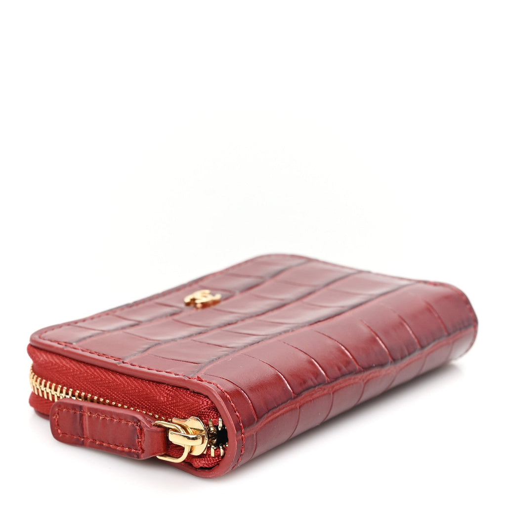 Chanel Calfskin Crocodile Embossed Crococo Coin Purse Burgundy