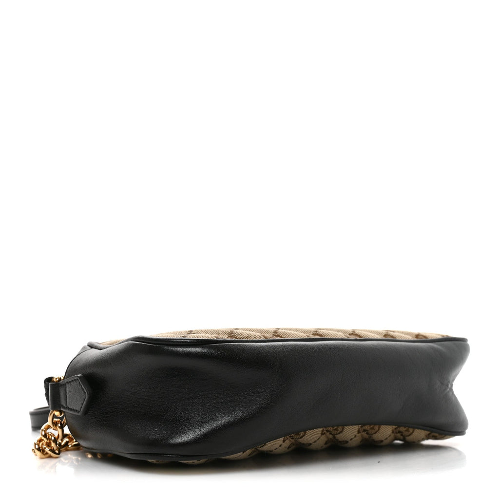 Gucci Monogram Matelasse Diagonal Small GG Marmont Chain Shoulder Bag Beige Black
