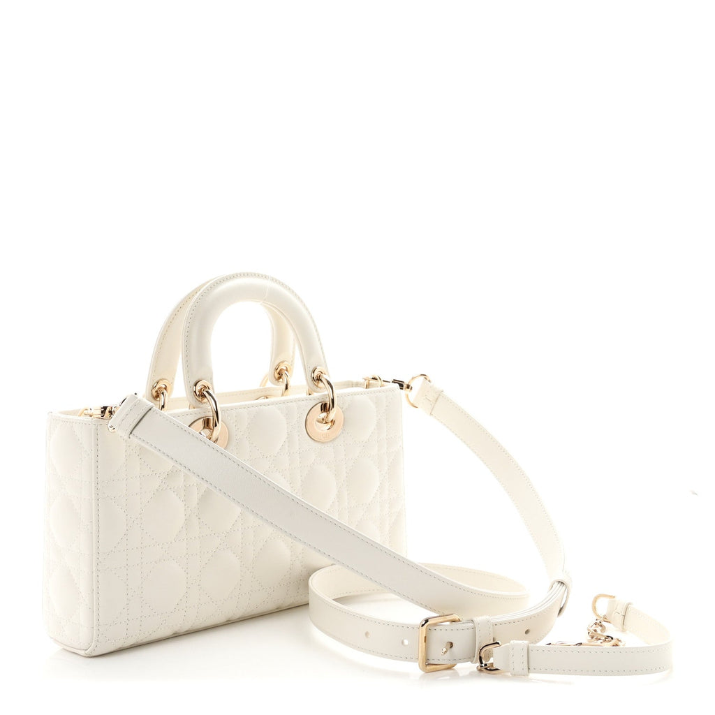 Dior Lambskin Cannage Medium Lady D-Joy White