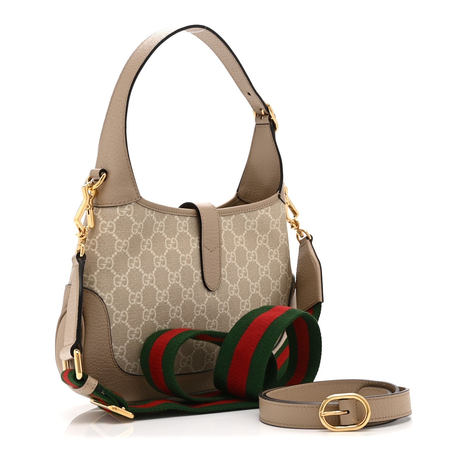 Gucci GG Supreme Monogram Textured Dollar Calfskin Web Small Jackie 1961 Hobo Beige Mystic White Oatmeal