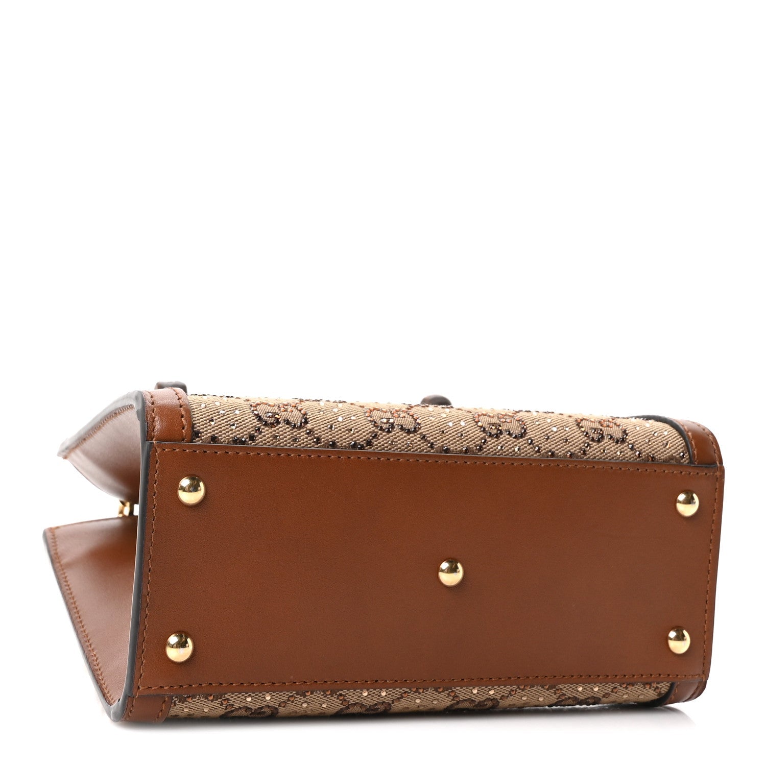 Gucci New Canvas Charisma Calfskin Crystal GG Monogram Mini Diana Tote Bag Camel Ebony