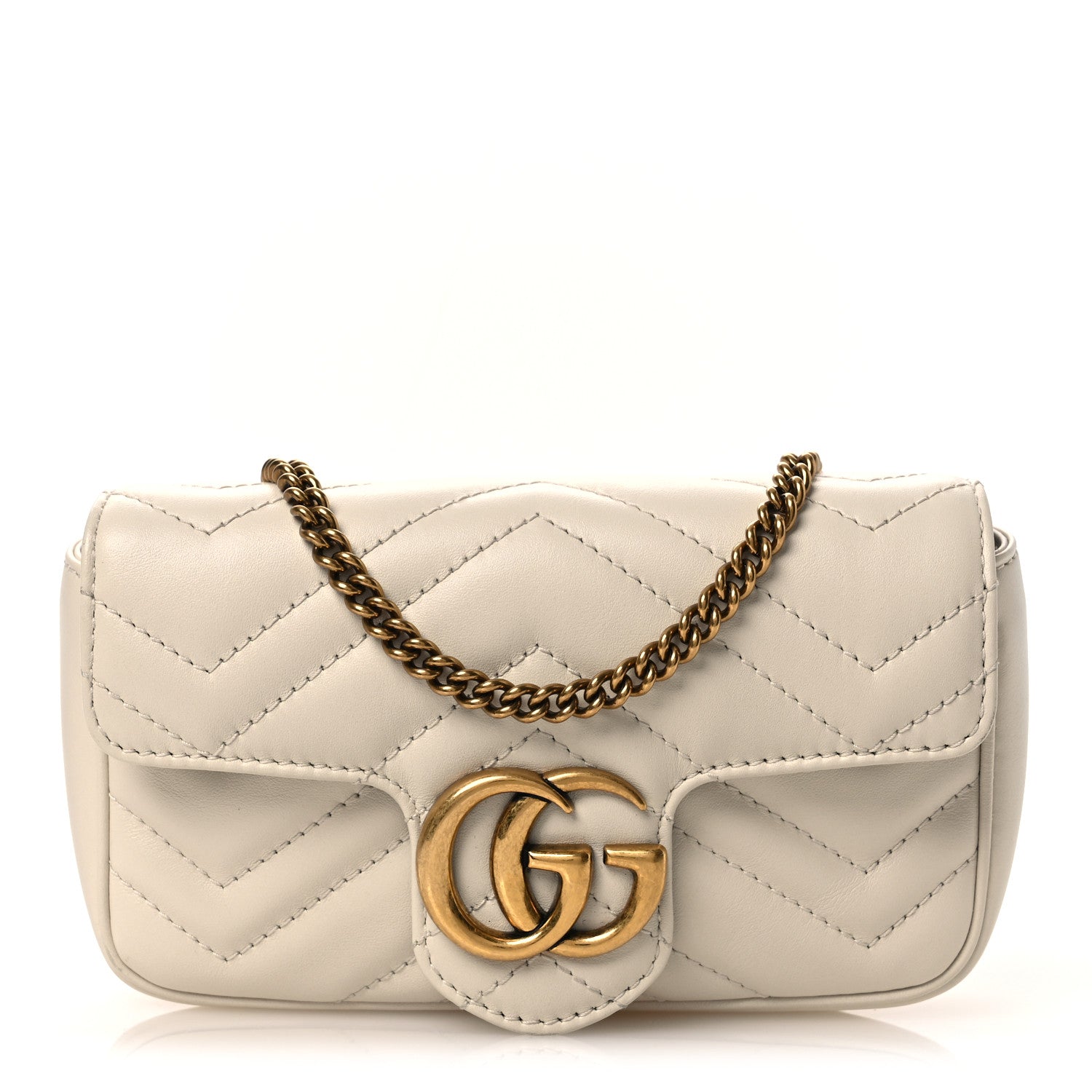 Gucci Calfskin Matelasse Super Mini GG Marmont Shoulder Bag White