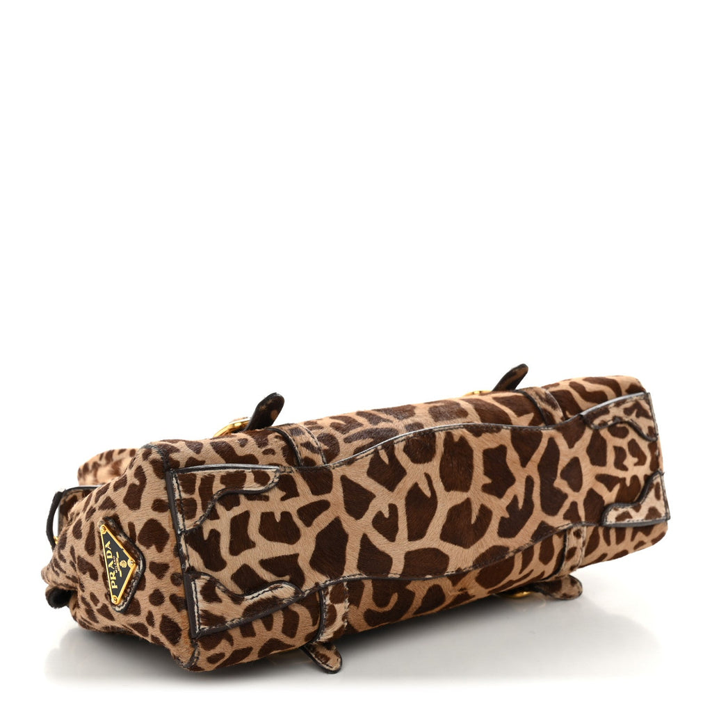 Prada Calf Hair Cavallino Giraffe Print Easy Foldover Pushlock Satchel Sabbia Moro