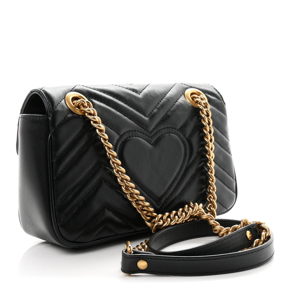 Gucci Calfskin Matelasse Mini GG Marmont Shoulder Bag Black