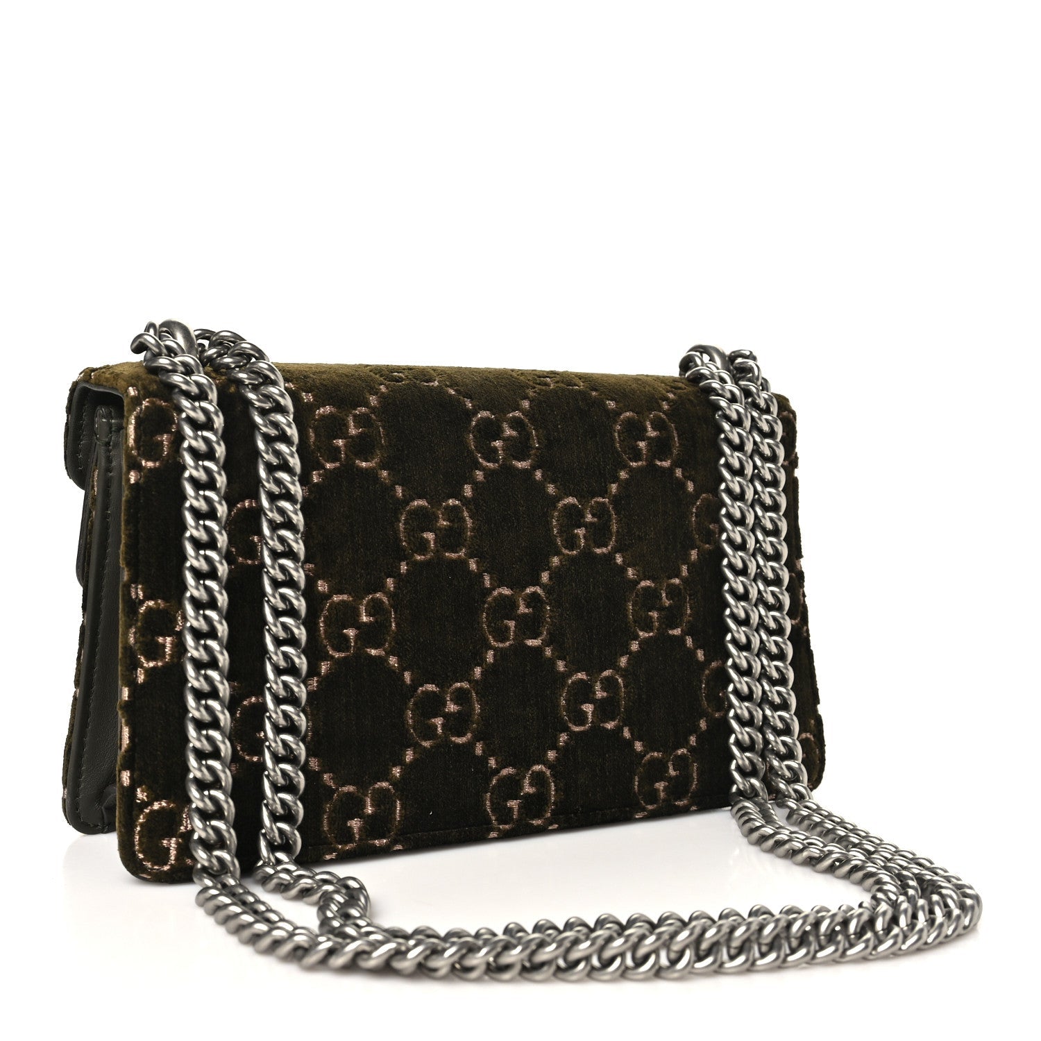 Gucci Velvet Moon Calfskin Crystal GG Monogram Small Dionysus Shoulder Bag Dark Olive Rose Gold