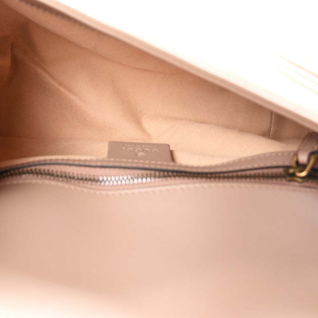 Gucci Calfskin Matelasse Small GG Marmont Shoulder Bag Porcelain Rose