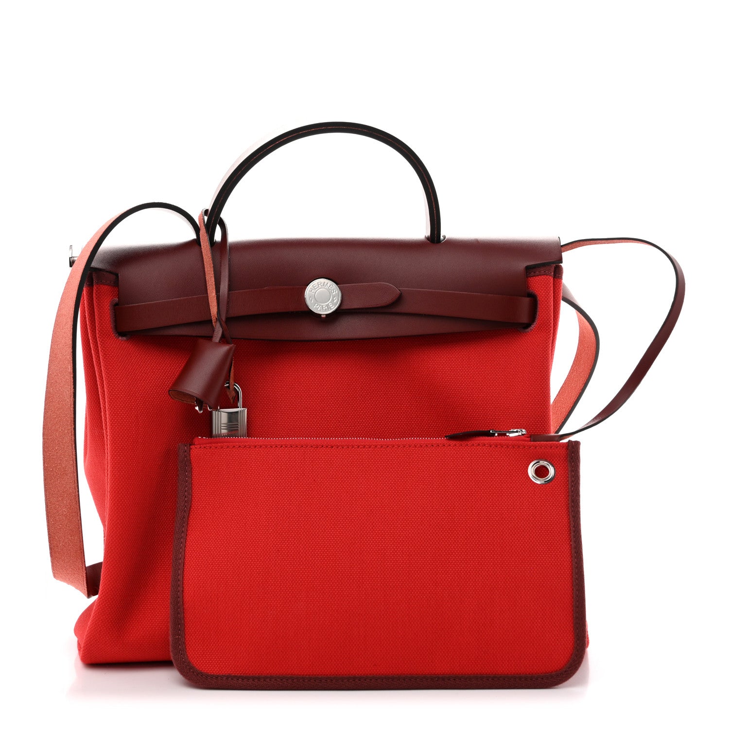 Hermès Military Toile Vache Hunter Herbag Zip Retourne 31 PM Rouge Radieux Rouge H