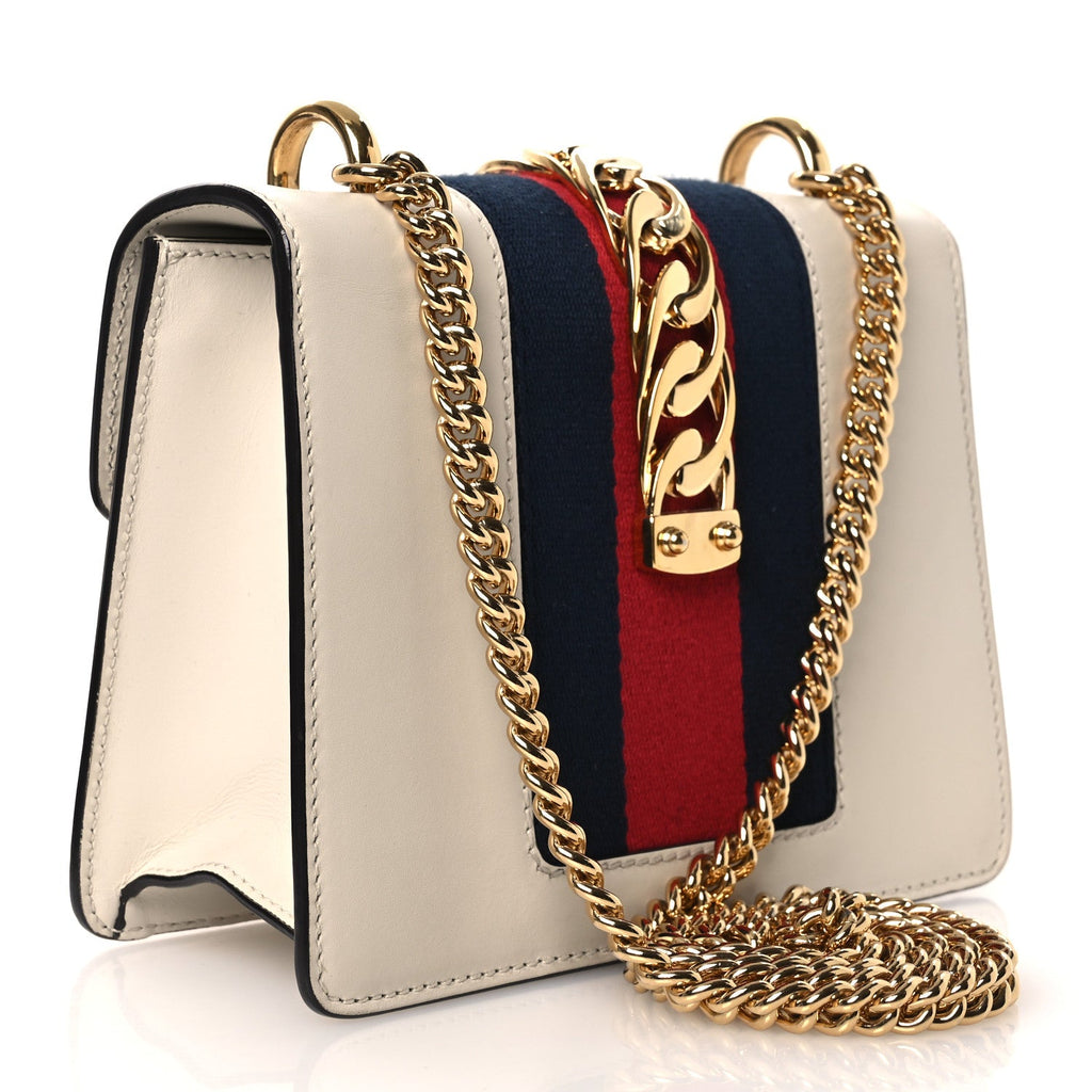 Gucci Calfskin Mini Sylvie Chain Shoulder Bag White