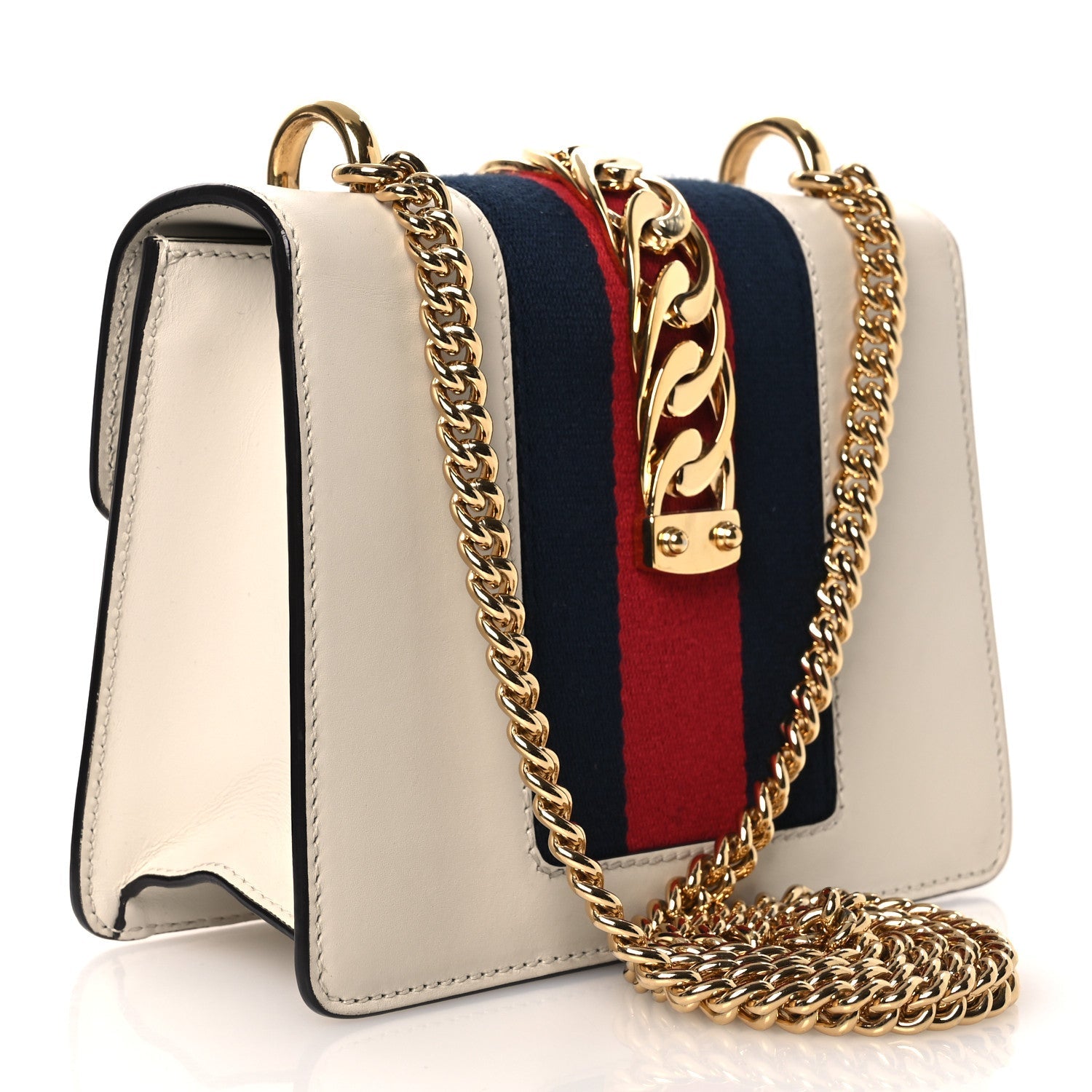 Gucci Calfskin Mini Sylvie Chain Shoulder Bag White