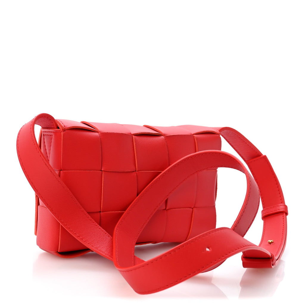 Bottega Veneta Lambskin Maxi Intrecciato Small Cassette Crossbody Bag Redstone