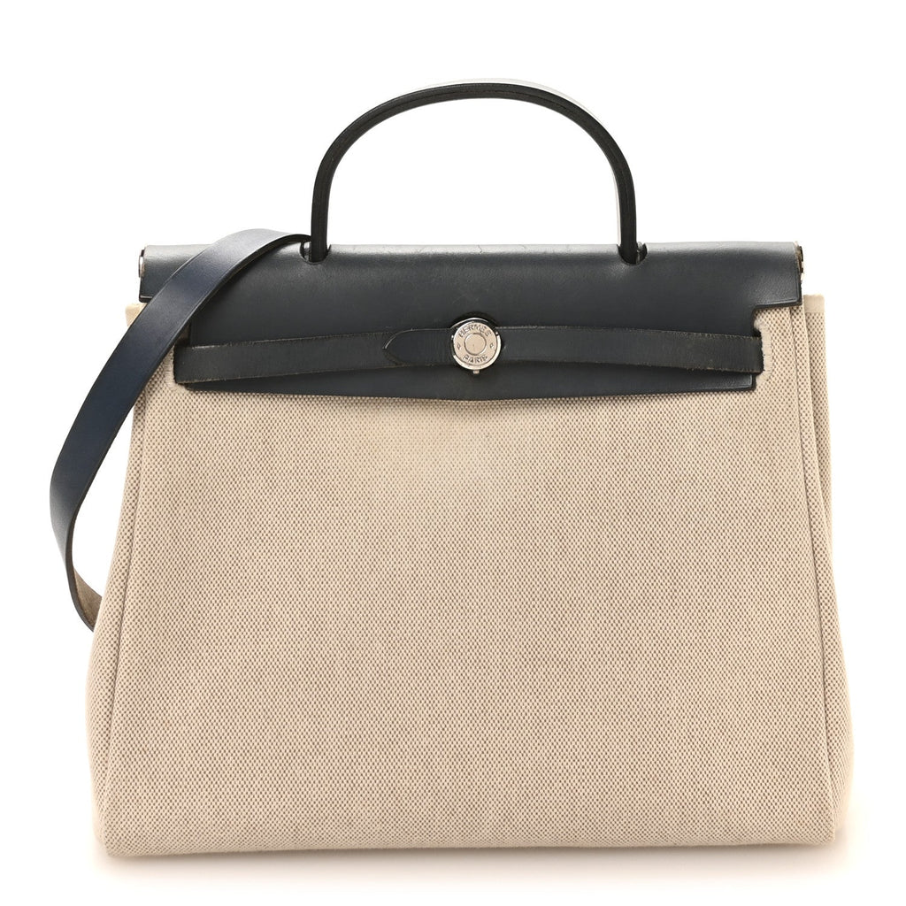 Hermès Toile Vache Calfskin Herbag PM 30 Navy Bleu Natural