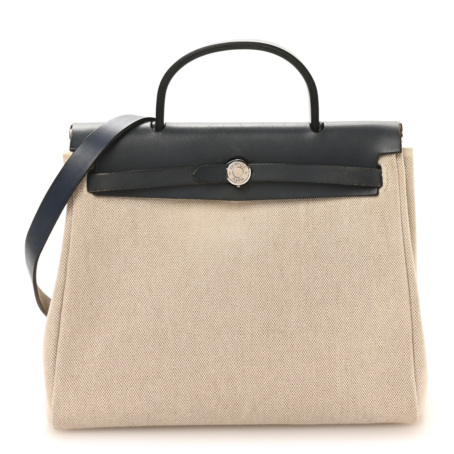 Hermès Toile Vache Calfskin Herbag PM 30 Navy Bleu Natural