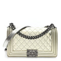 Chanel Metallic Patent Calfskin Quilted Medium Boy Flap Silver