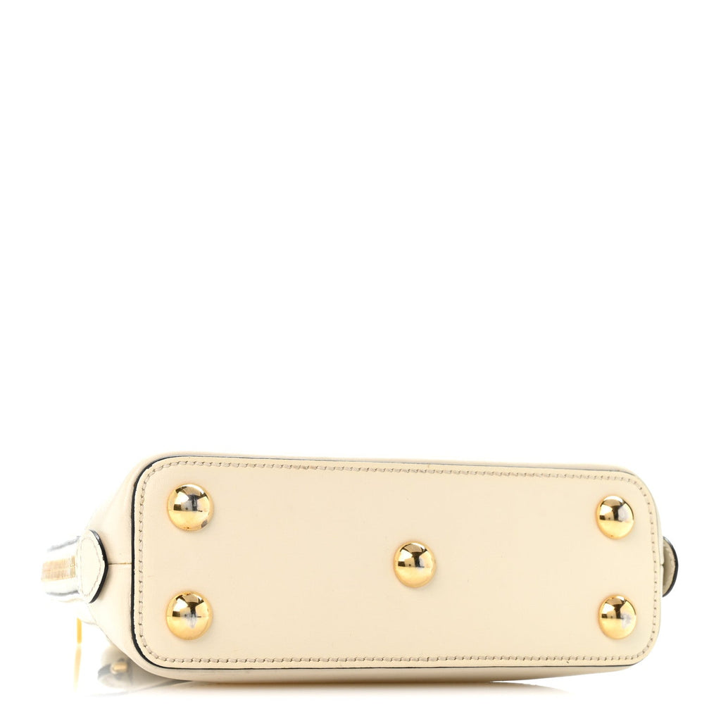 Gucci Boarded Plutone Calfskin Mini Horsebit 1955 Top Handle Bag Mystic White