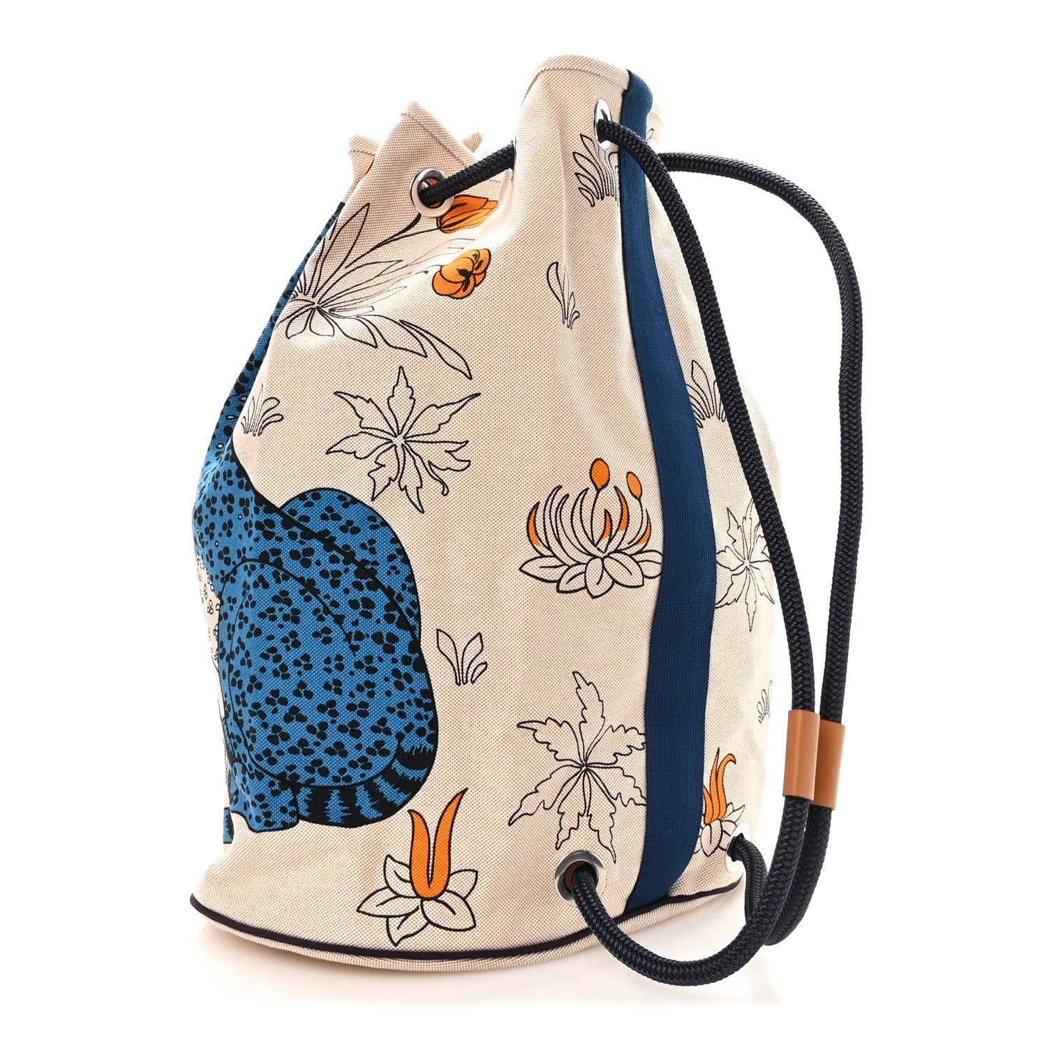 Hermès Cotton Canvas Les Leopards Tote Bag Bleu Sable