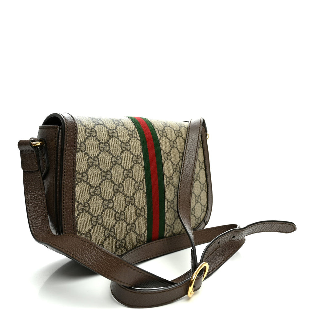 Gucci GG Supreme Monogram Web Small Ophidia Flap Messenger Bag Brown