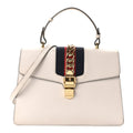 Gucci Calfskin Web Medium Sylvie Top Handle Bag White
