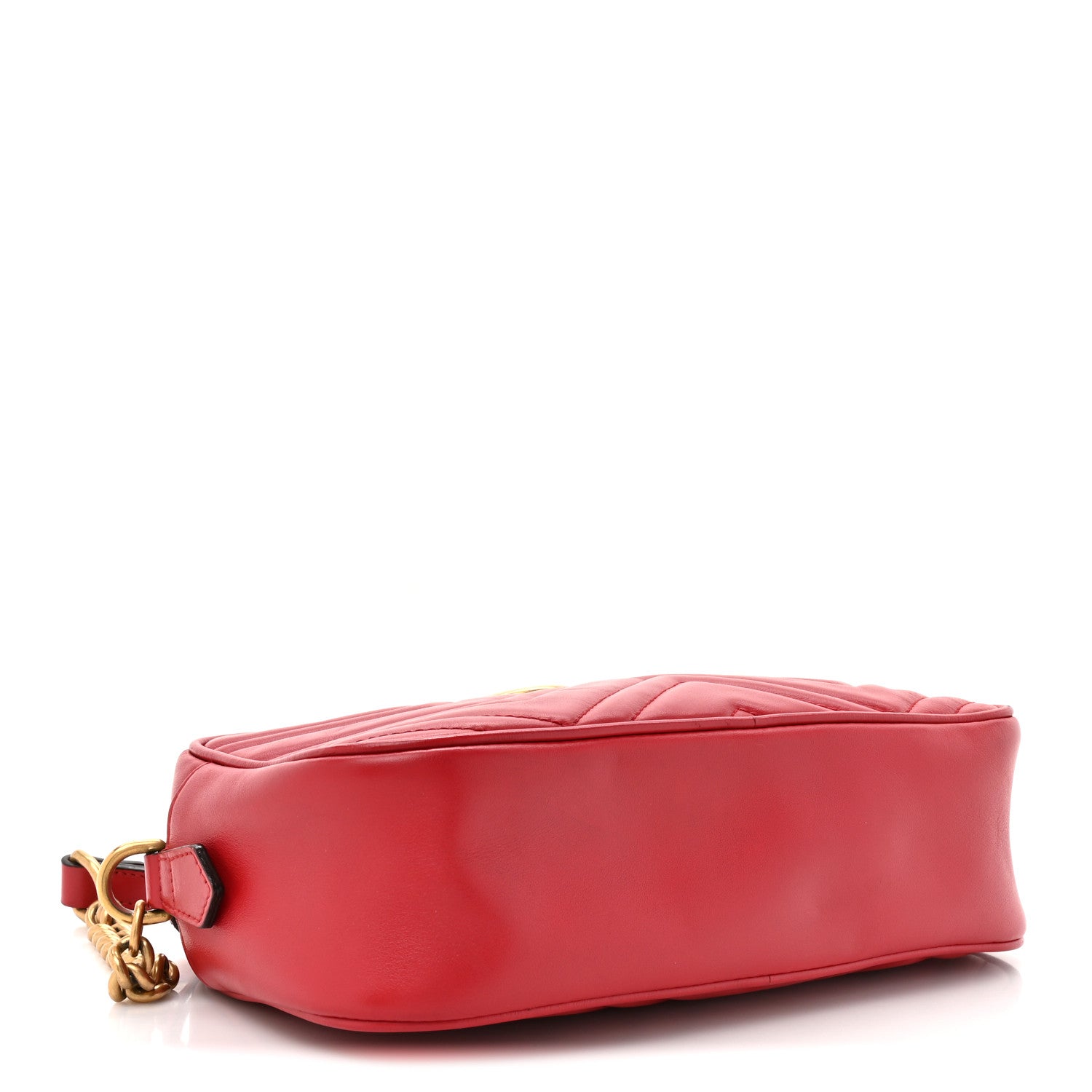 Gucci Calfskin Matelasse Small GG Marmont Chain Shoulder Bag Hibiscus Red