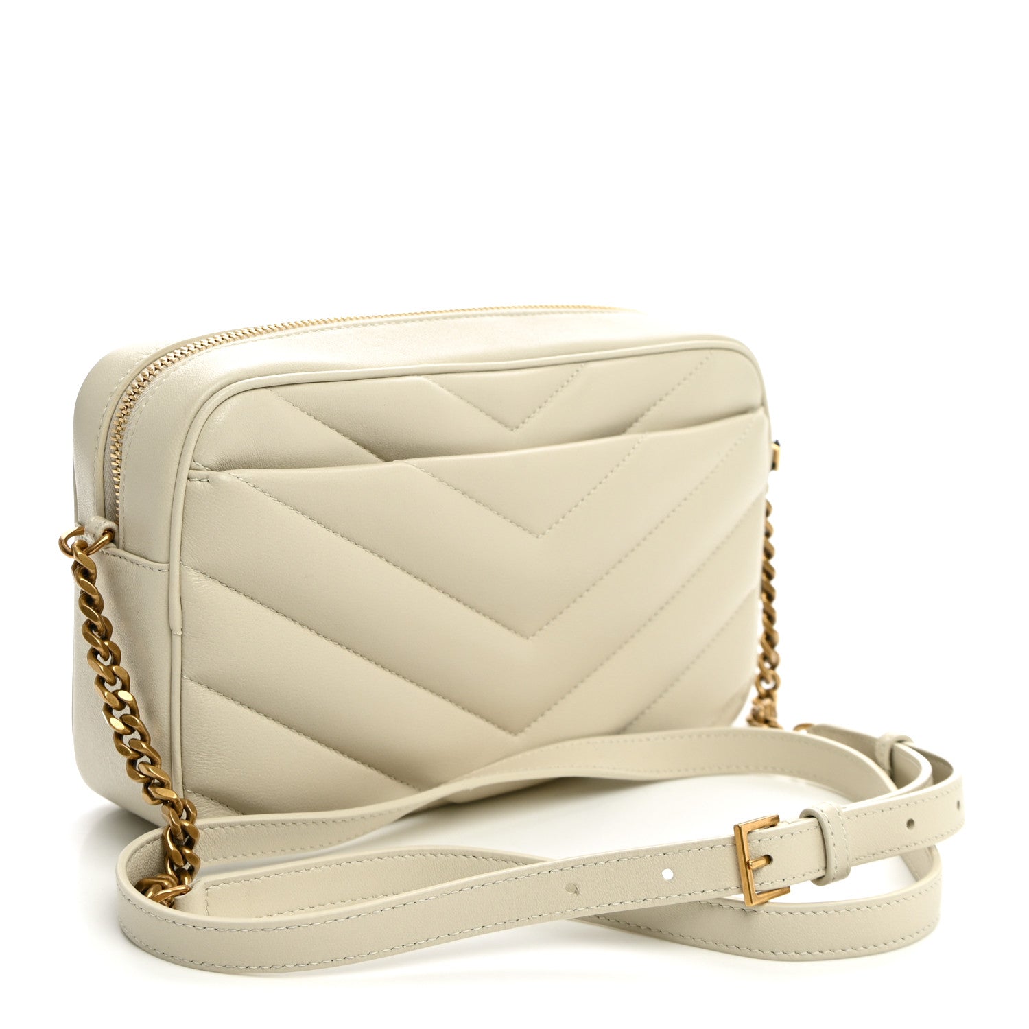 Saint Laurent Lambskin Chevron Quilted Medium Loulou Camera Bag Crema Soft