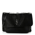 Saint Laurent Grained Lambskin Monogram Oversized Niki Chain Satchel Black