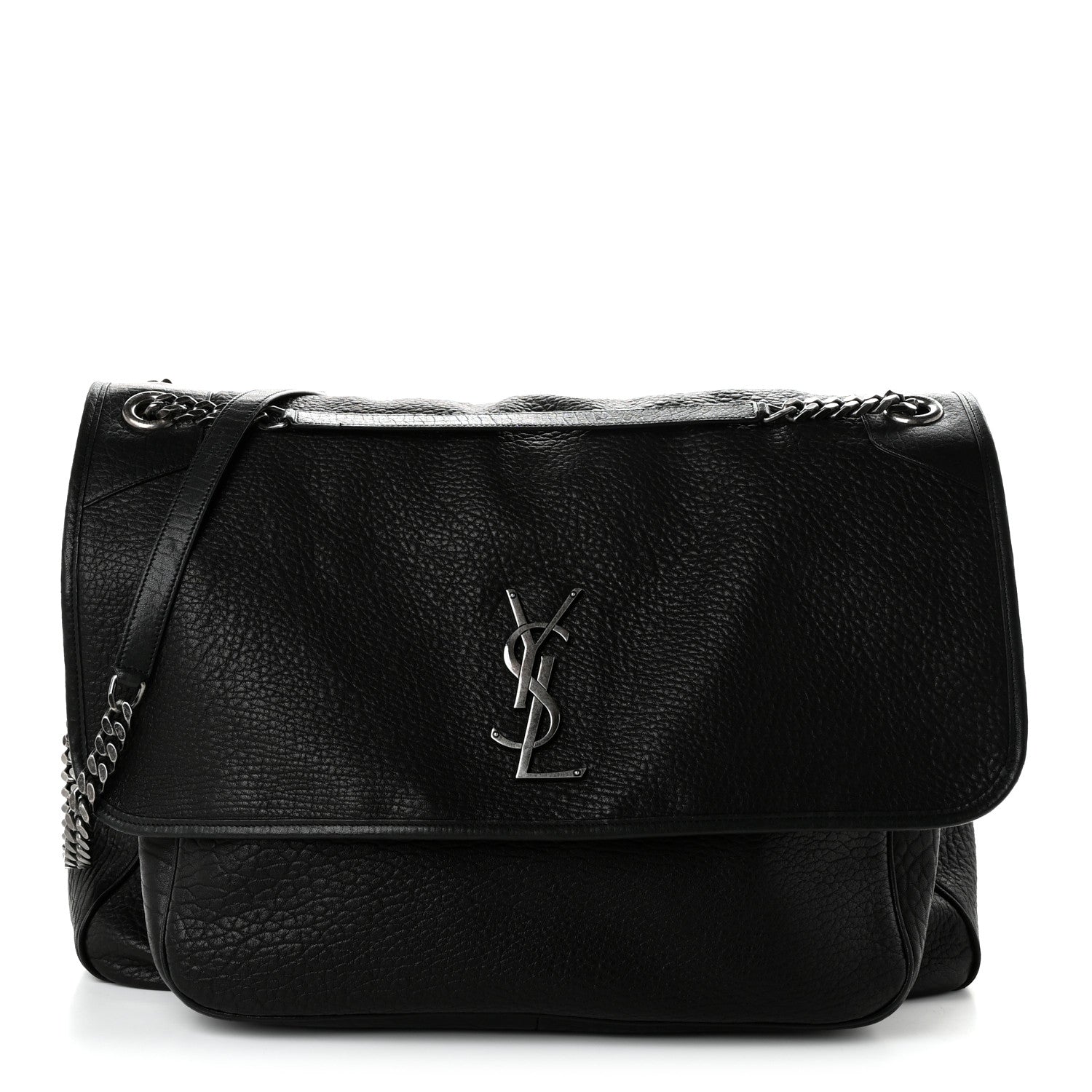 Saint Laurent Grained Lambskin Monogram Oversized Niki Chain Satchel Black