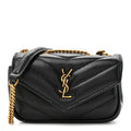 Saint Laurent Lambskin Chevron Quilted Micro LouLou Black