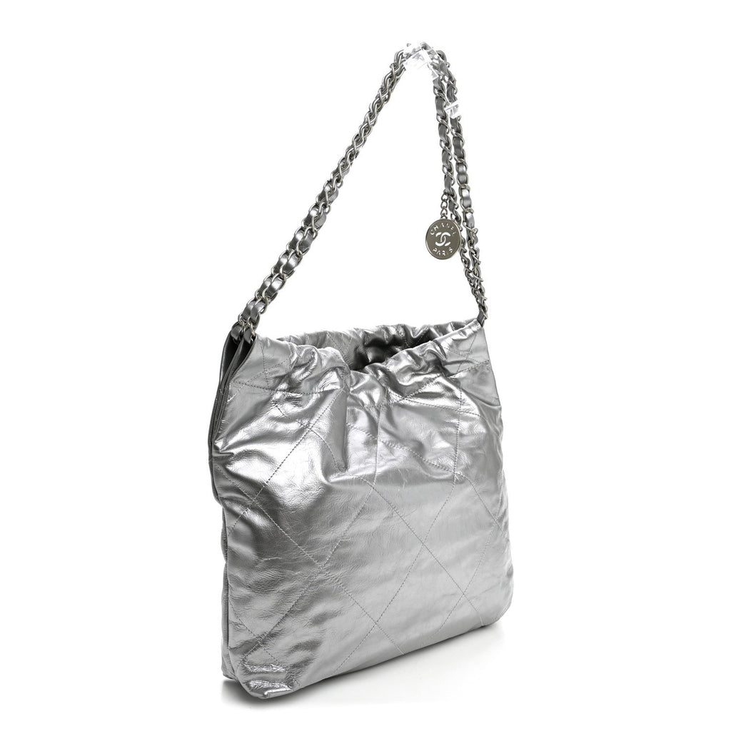 Chanel Metallic Calfskin Quilted Small Chanel 22 Silver
