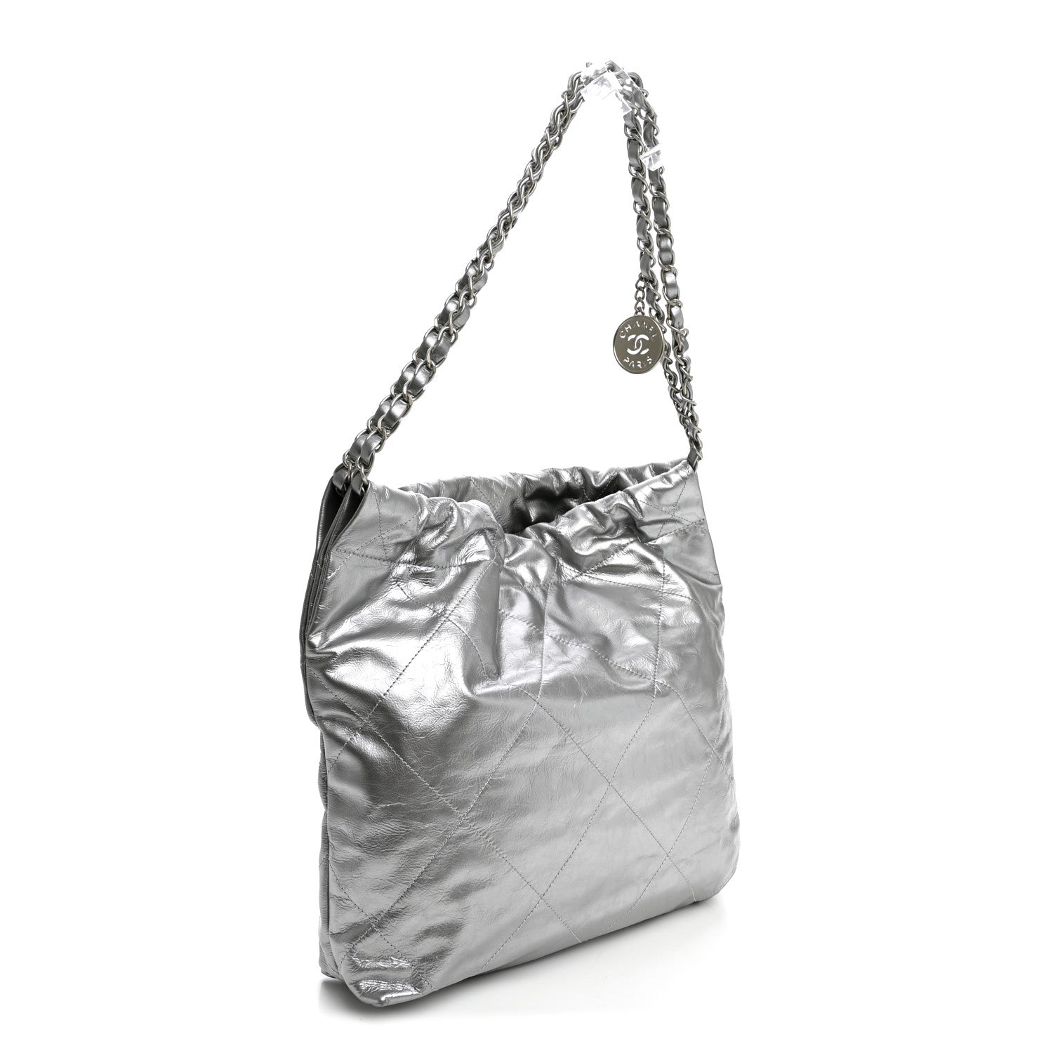Chanel Metallic Calfskin Quilted Small Chanel 22 Silver