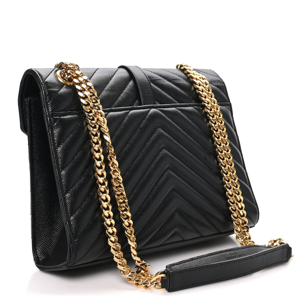 Saint Laurent Grain De Poudre Matelasse Chevron Medium Monogram Satchel Black