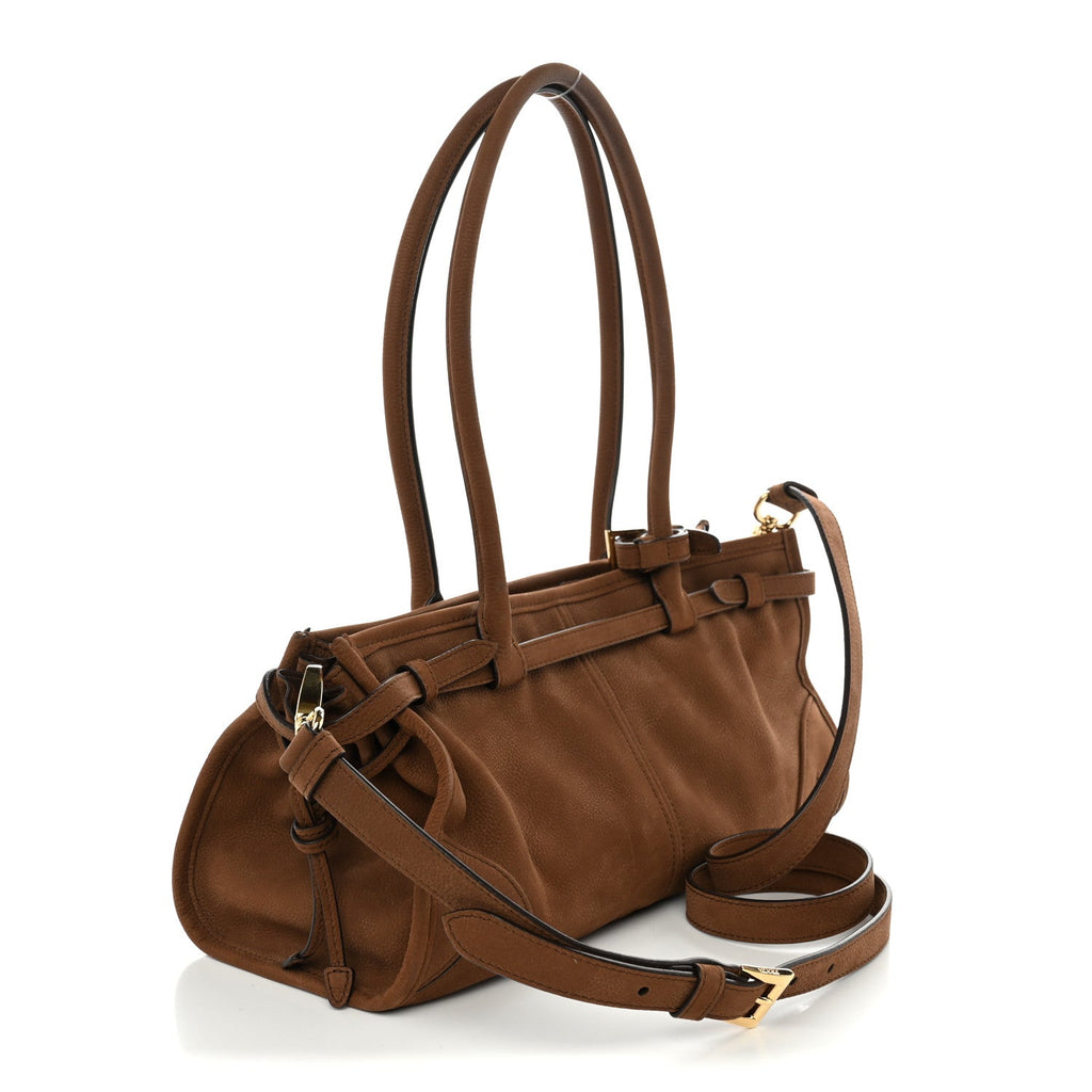 Prada Nubuck Triangle Medium Bonnie Shoulder Bag Cacao