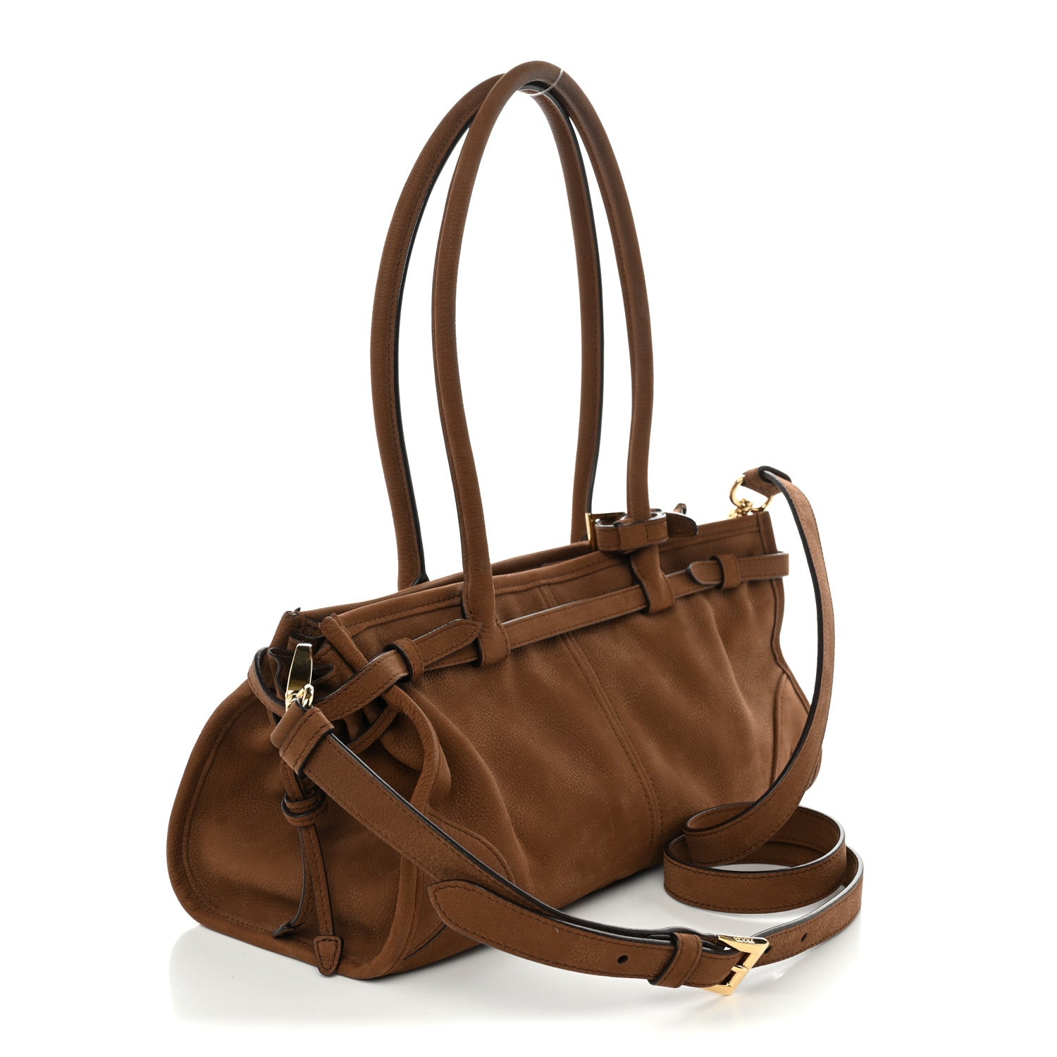 Prada Nubuck Triangle Medium Bonnie Shoulder Bag Cacao