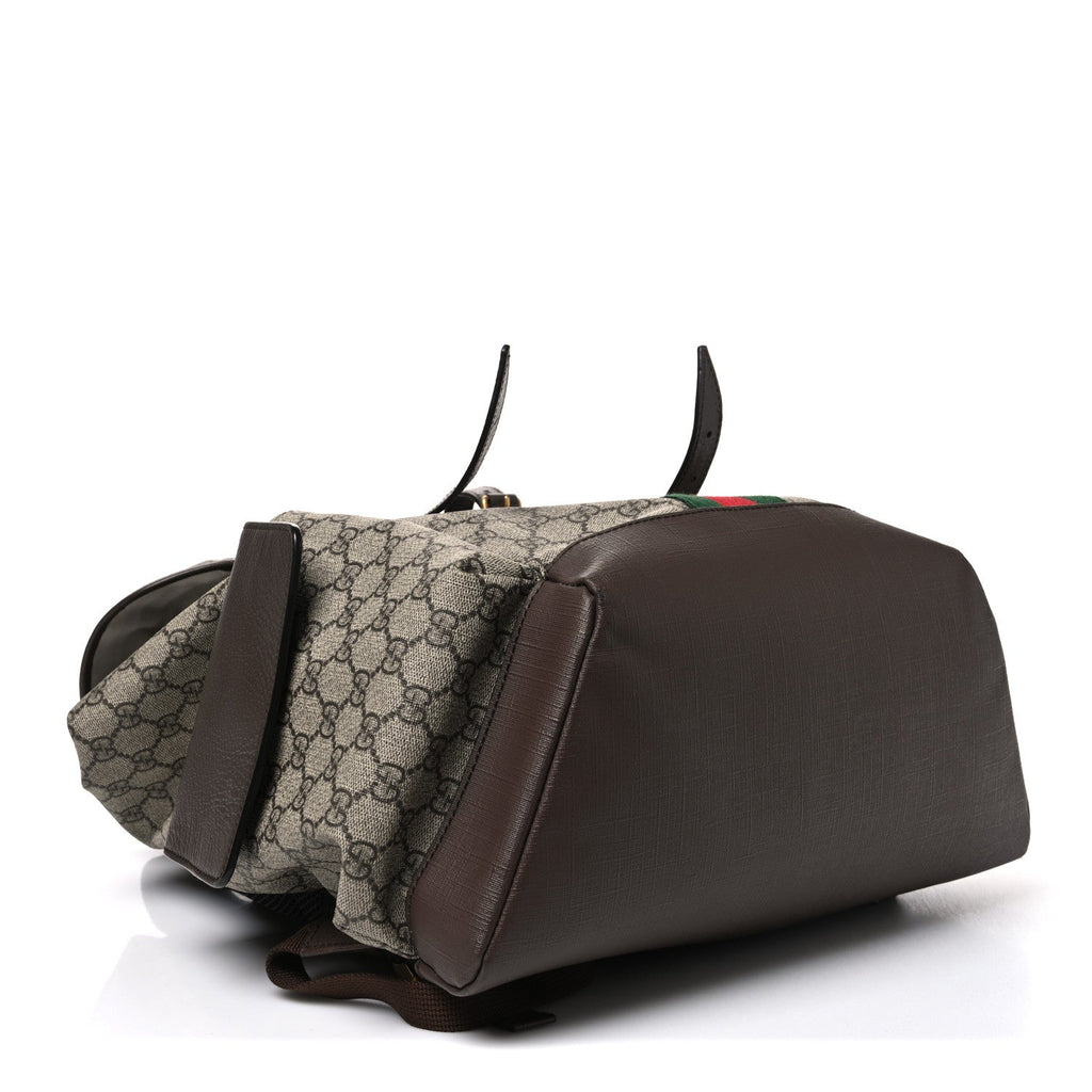 Gucci GG Supreme Monogram Medium Ophidia Double Buckle Backpack Brown