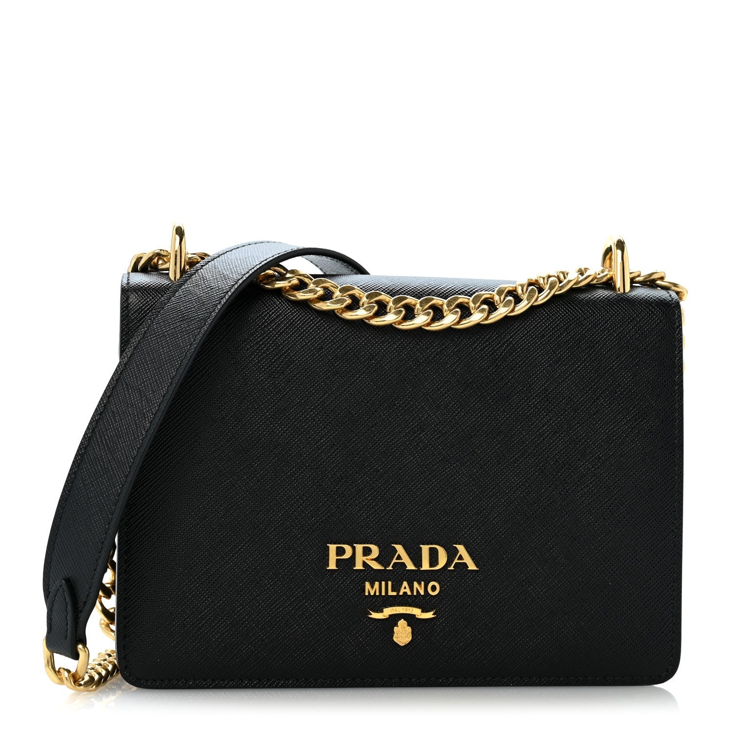 Prada Saffiano Chain Shoulder Bag Black