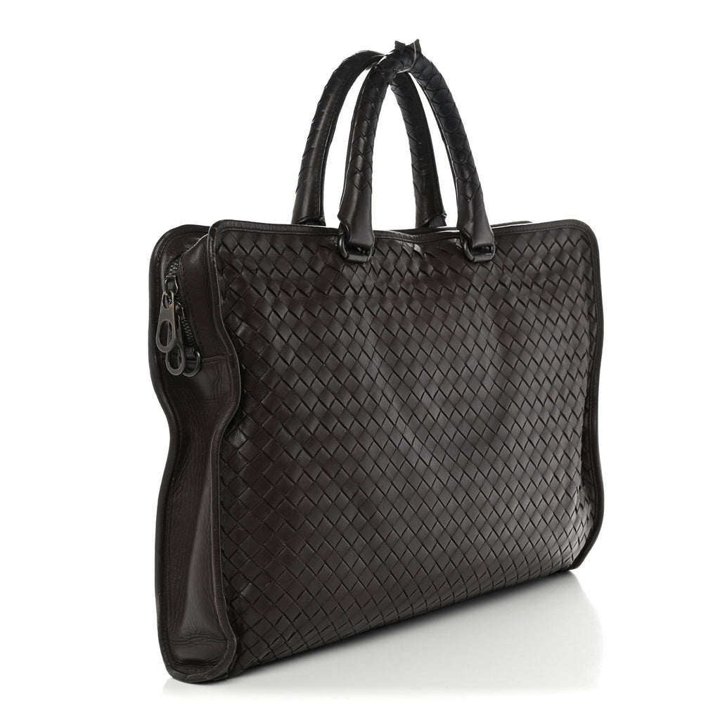 Bottega Veneta Calfskin Leggero Intrecciato Briefcase Ebano