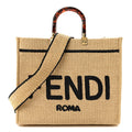 Fendi Straw Vitello King Plexiglass Woven Medium Fendi Sunshine Shopper Tote Natural Black