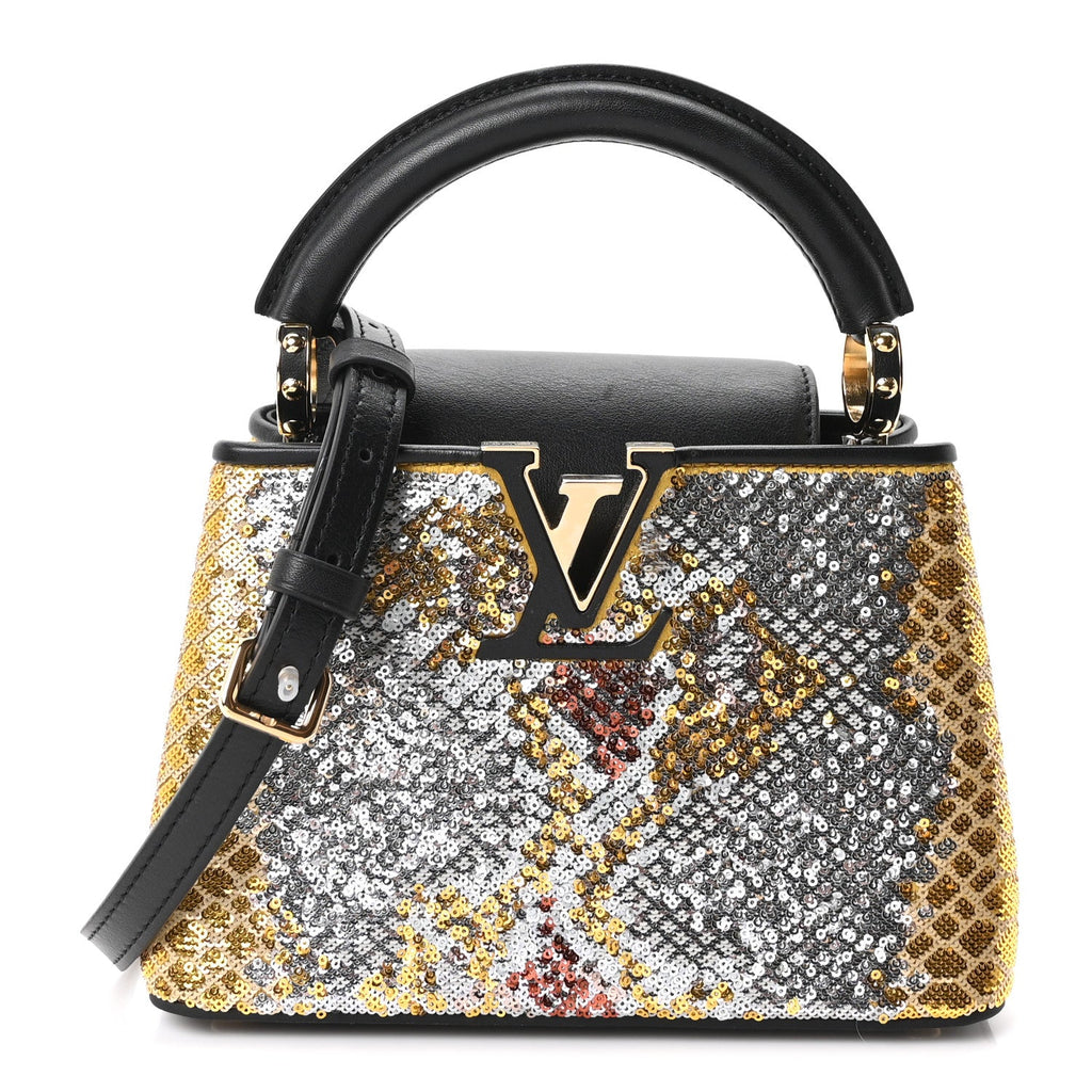 Louis Vuitton Calfskin Sequin Mini Capucines Gold Black
