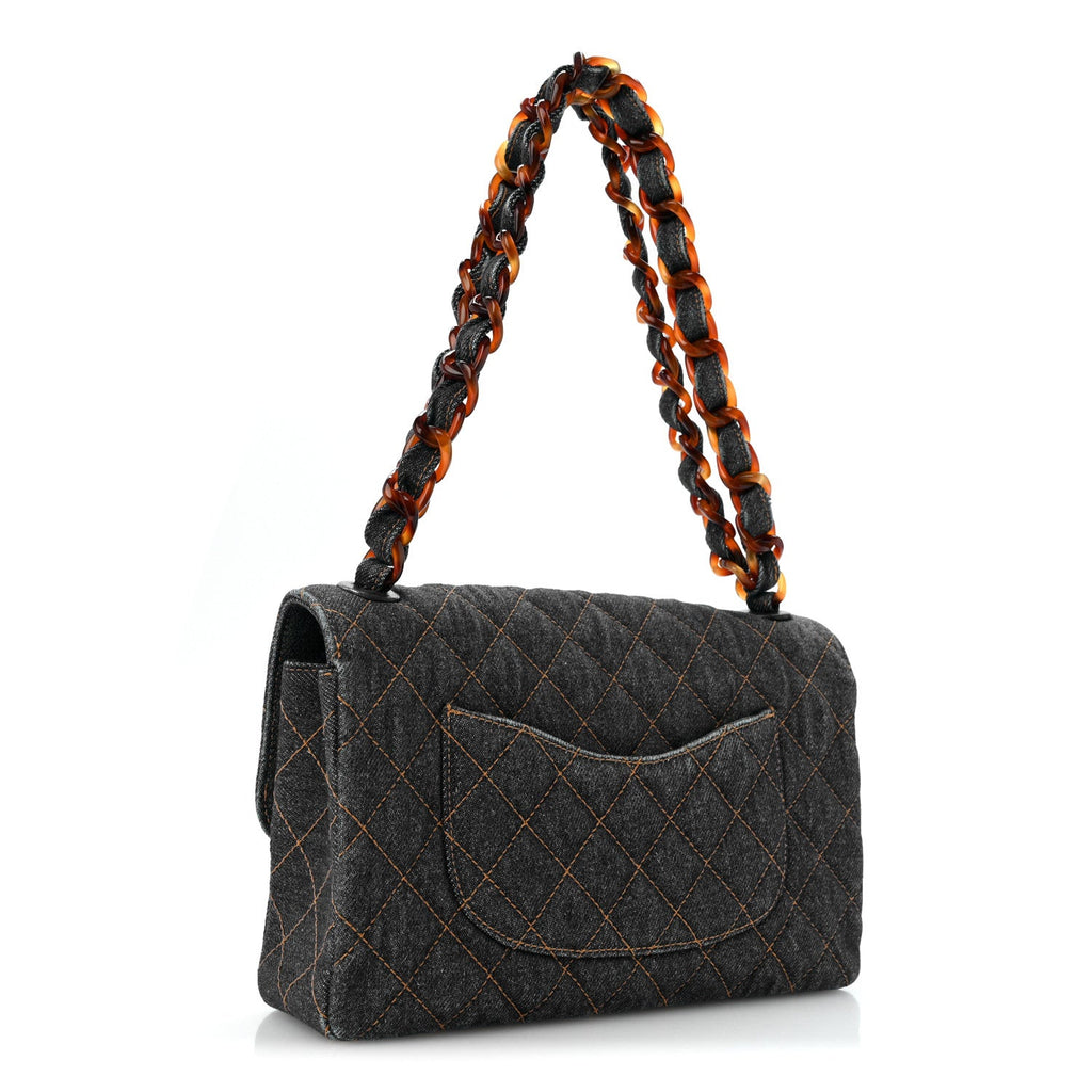 Chanel Denim Quilted Tortoise Single Flap Blue