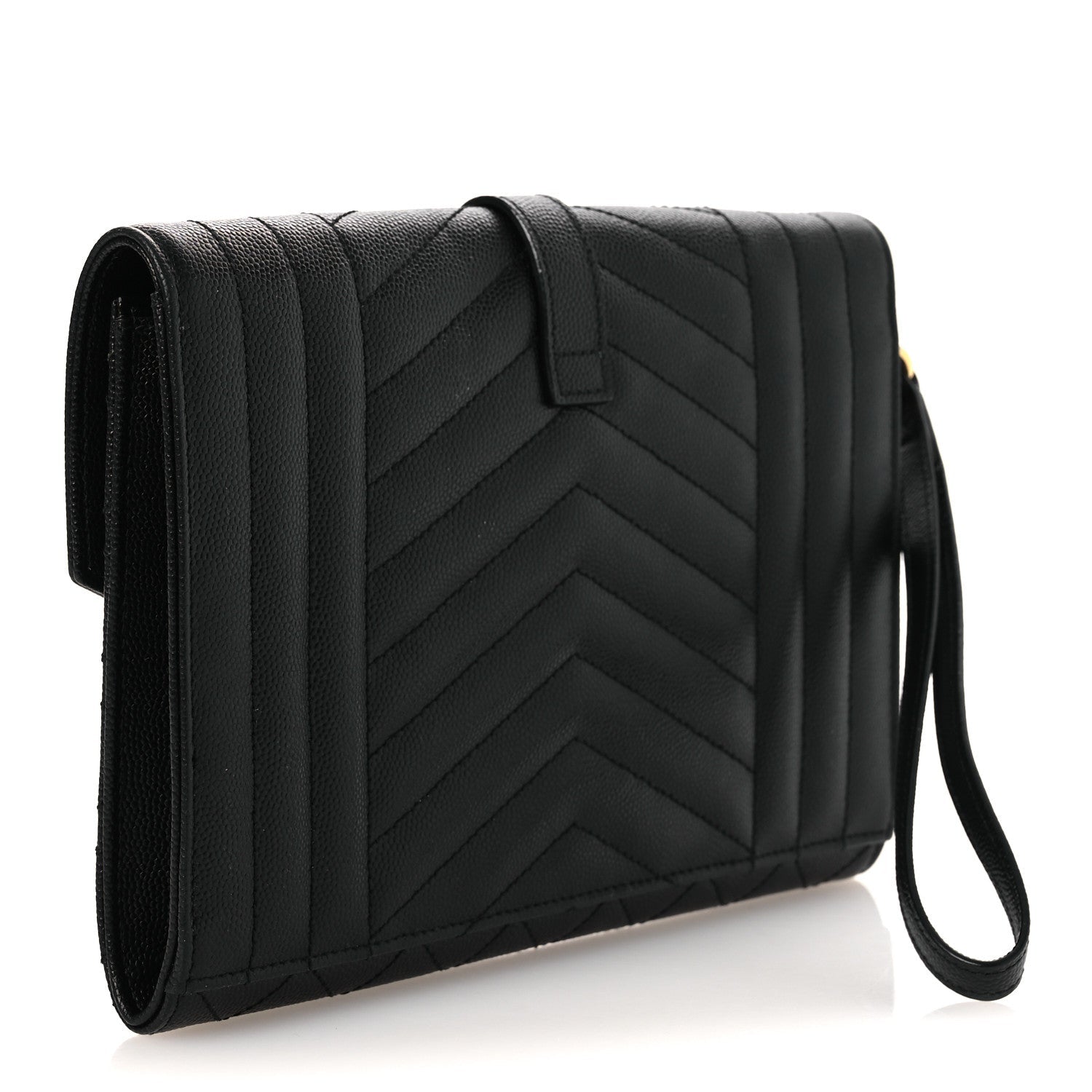 Saint Laurent Grain De Poudre Textured Mixed Matelasse Triquilt Monogram Clutch Black