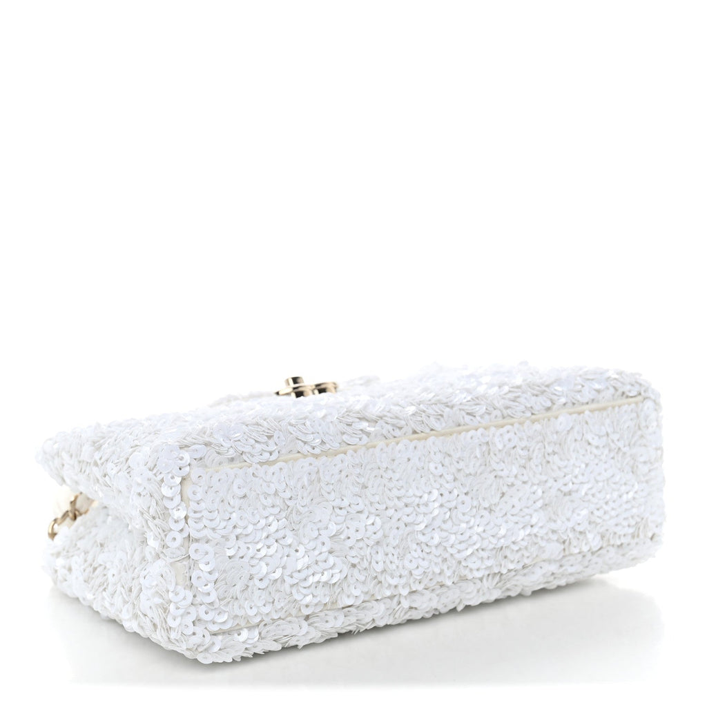 Chanel Sequin Nano Kelly Shopper White