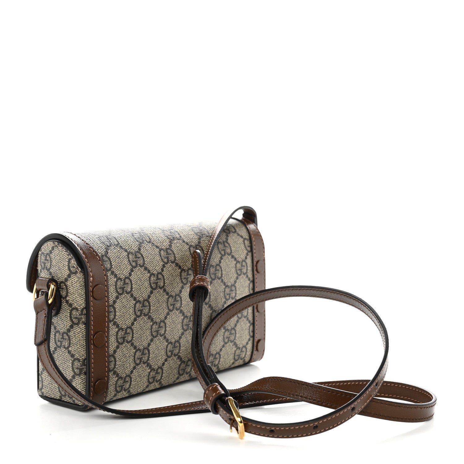 Gucci GG Supreme Monogram Mini Horsebit 1955 Shoulder Bag Beige Brown Sugar