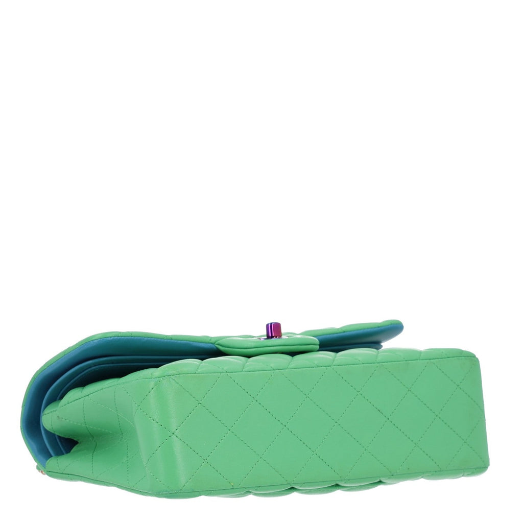 Chanel Lambskin Quilted Small Double Flap Green Blue