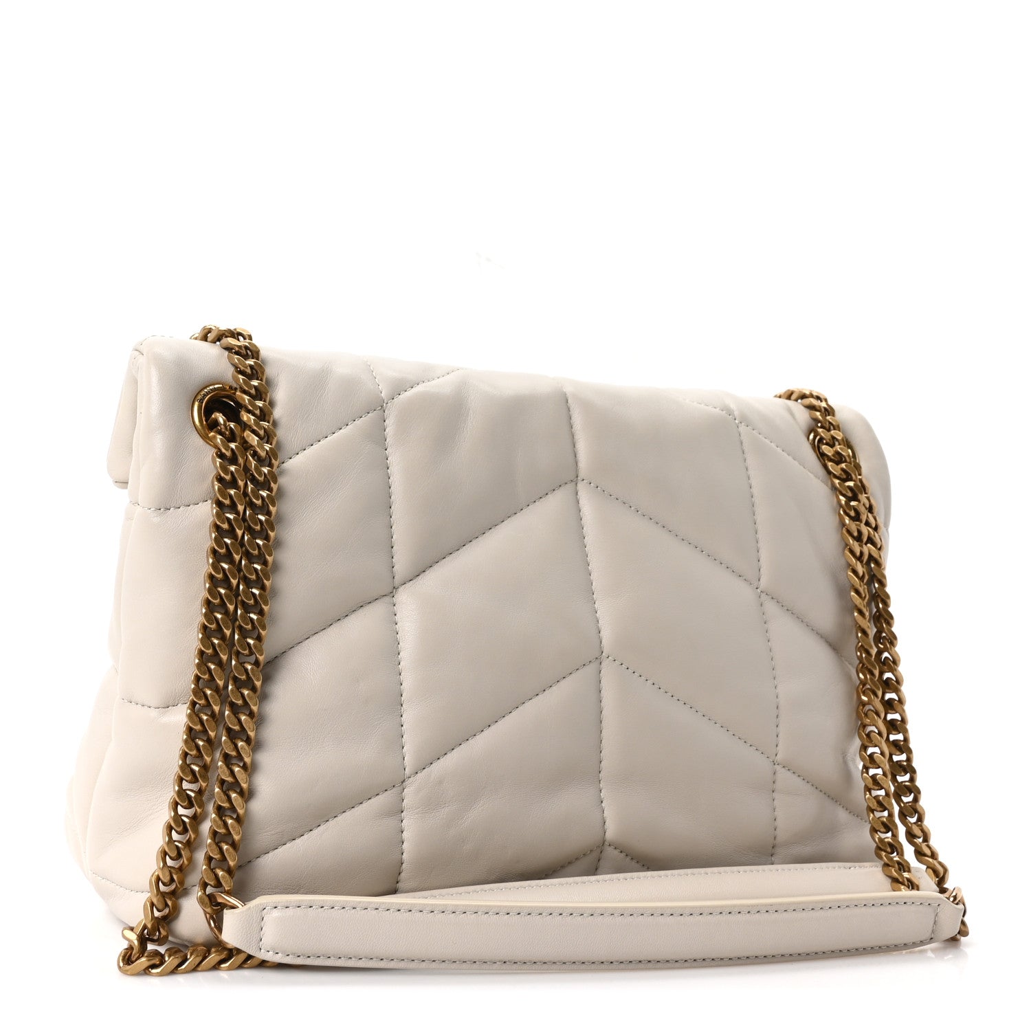 Saint Laurent Lambskin Quilted Small Loulou Puffer Monogram Chain Satchel Blanc Vintage