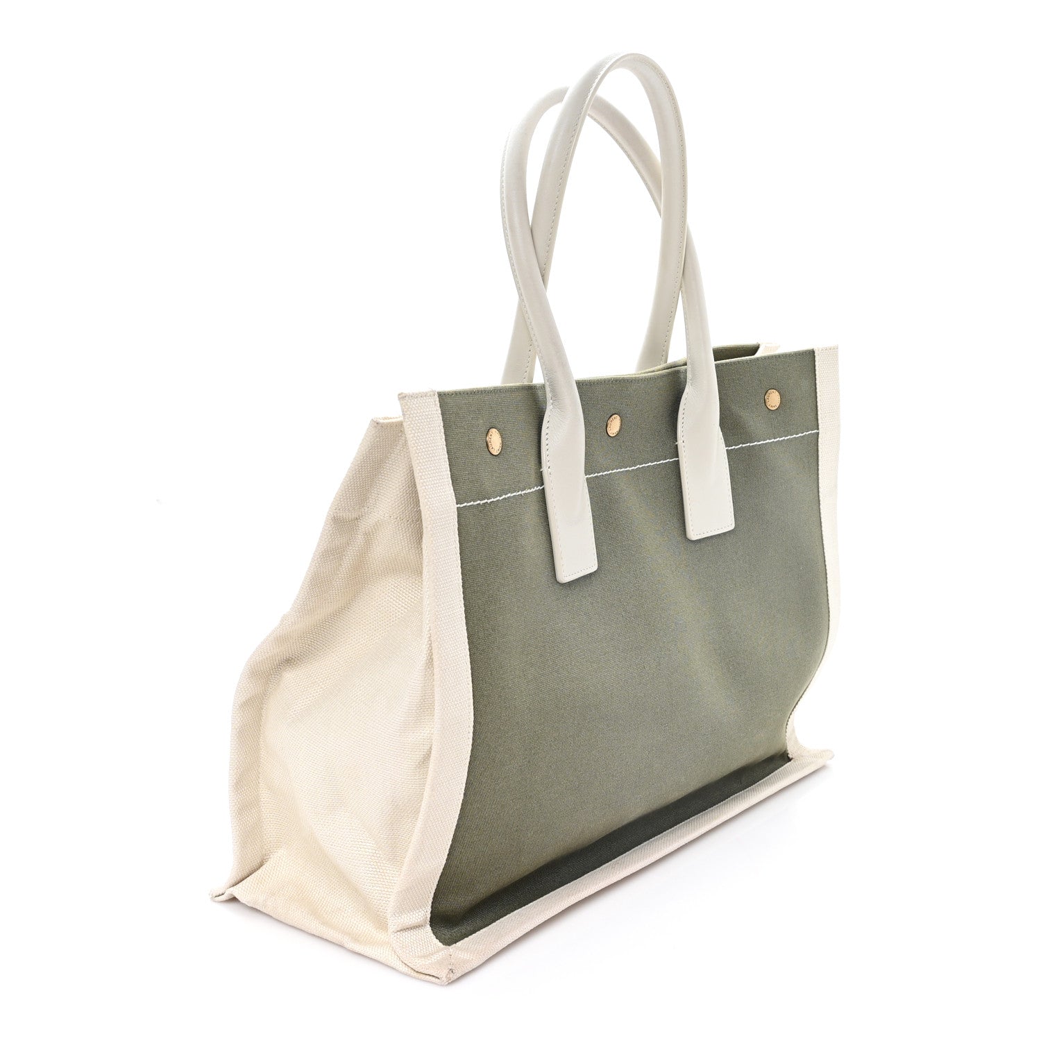Saint Laurent Linen Calfskin Small Rive Gauche Tote Military Green Blanc Vintage