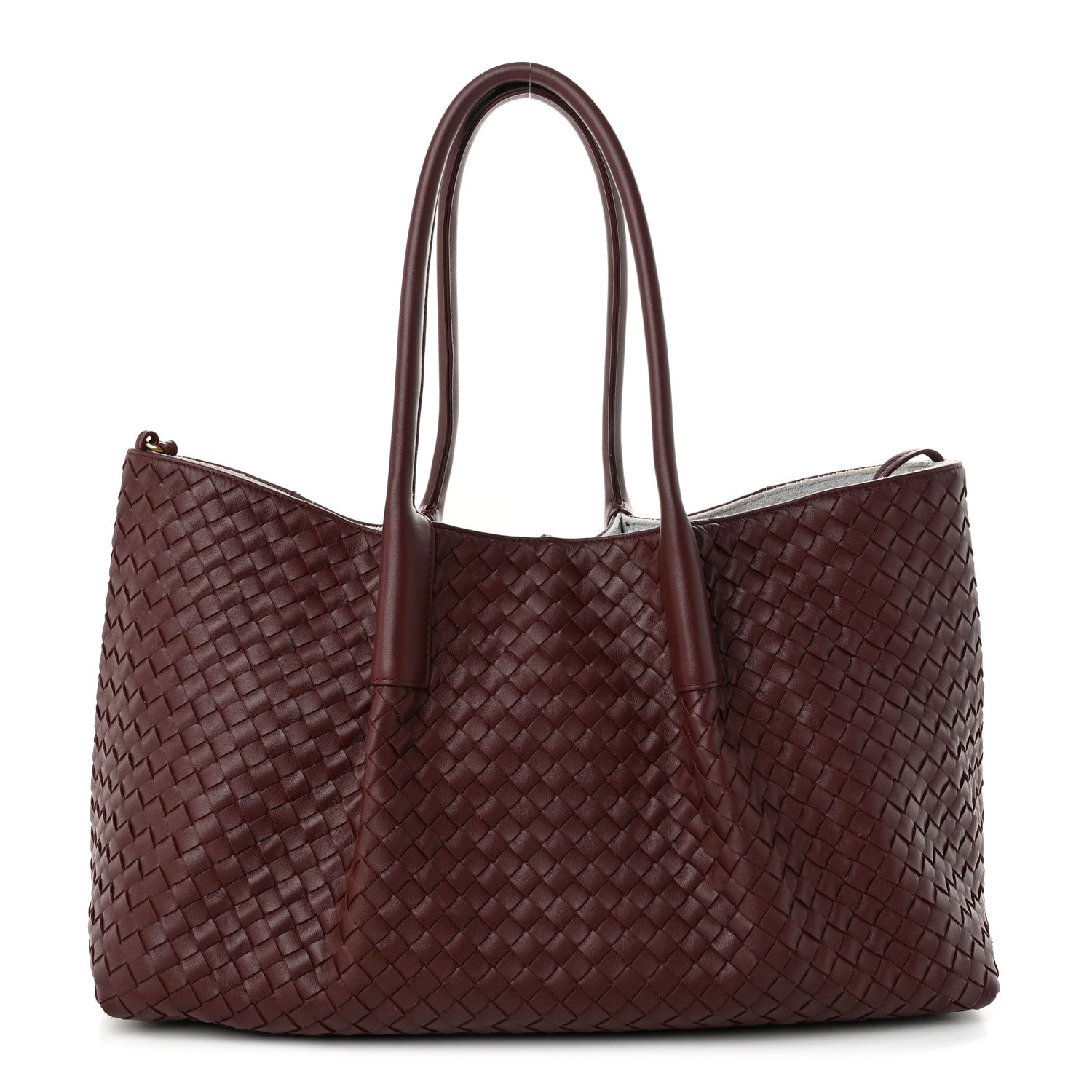 Bottega Veneta Calfskin Intrecciato Pinacoteca Reversible Tote Madder Brown Lunar